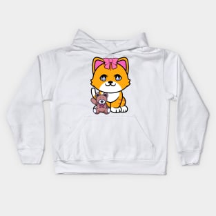 Funny Orange cat is holding a teddy bear Kids Hoodie